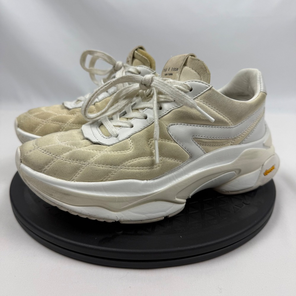 Rag & Bone Women Cream Quilted Suede Leather Vibram Chunky Sneakers Size 37 EU
